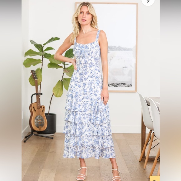 Lulu's For the Frill of It White Floral Print Ruffled Maxi Dress / Size Small - Picture 2 of 8